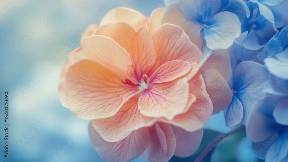 Poster a close-up shot of a flower on a bright blue background, perfect for use in designs and projects whe