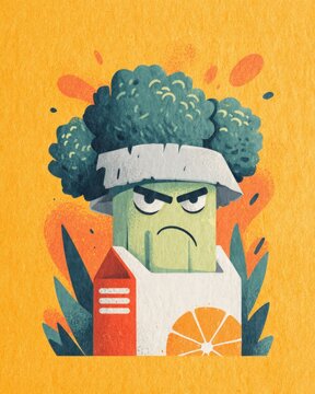 Naklejki Angry Broccoli Juice Box Cartoon Illustration