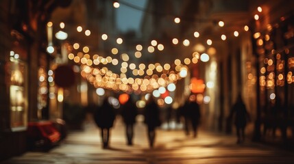 Blurred Night Street with Festive Lights