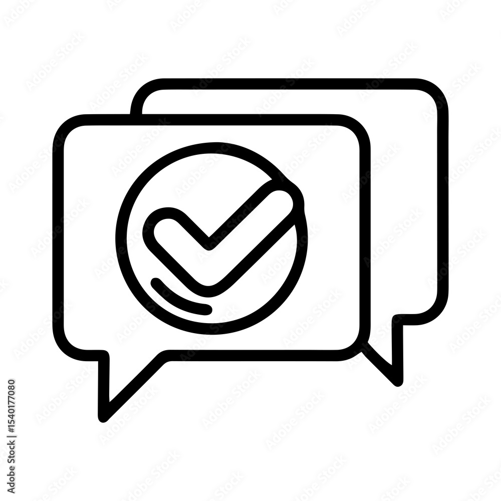 Poster outline style image depicts two overlapping speech bubbles, with the prominent front bubble containi
