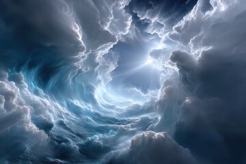 Dramatic clouds swirl and illuminate the sky during a stormy afternoon