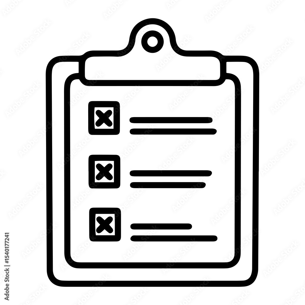 Poster outline style image depicts a clipboard with a document showing a checklist where all three items ar