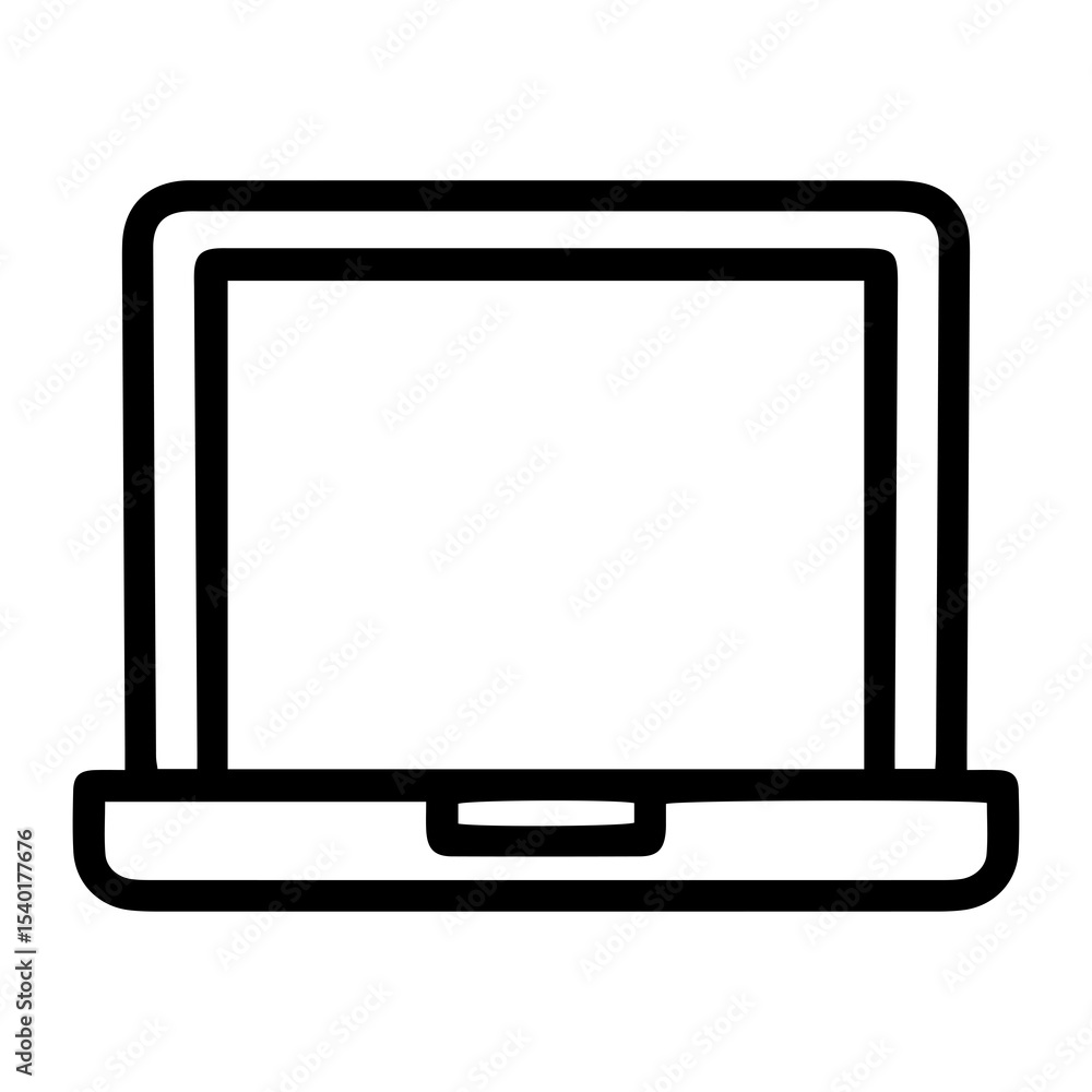 Poster outline style image depicts a laptop computer, presented from a frontal view, denoting a modern port