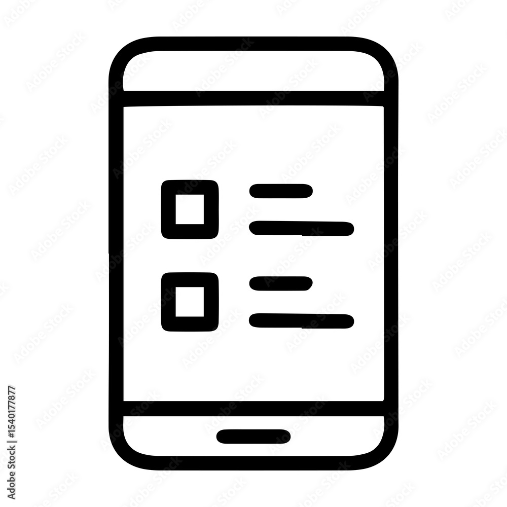 Aufkleber outline style image depicts a smartphone with a digital survey or questionnaire on its screen, showi