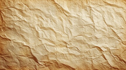 Close up of a heavily wrinkled and textured tan paper surface with varying shades and light patterns on transparent background