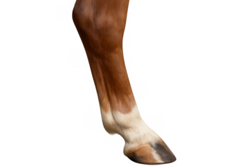 Chestnut horse leg displaying a hoof against a transparent background, perfect for seamless integration into various designs