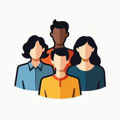 Fototapeta premium Flat design icon of a diverse group of people, a modern minimalist graphic representing teamwork, community, and business collaboration for corporate branding. 
