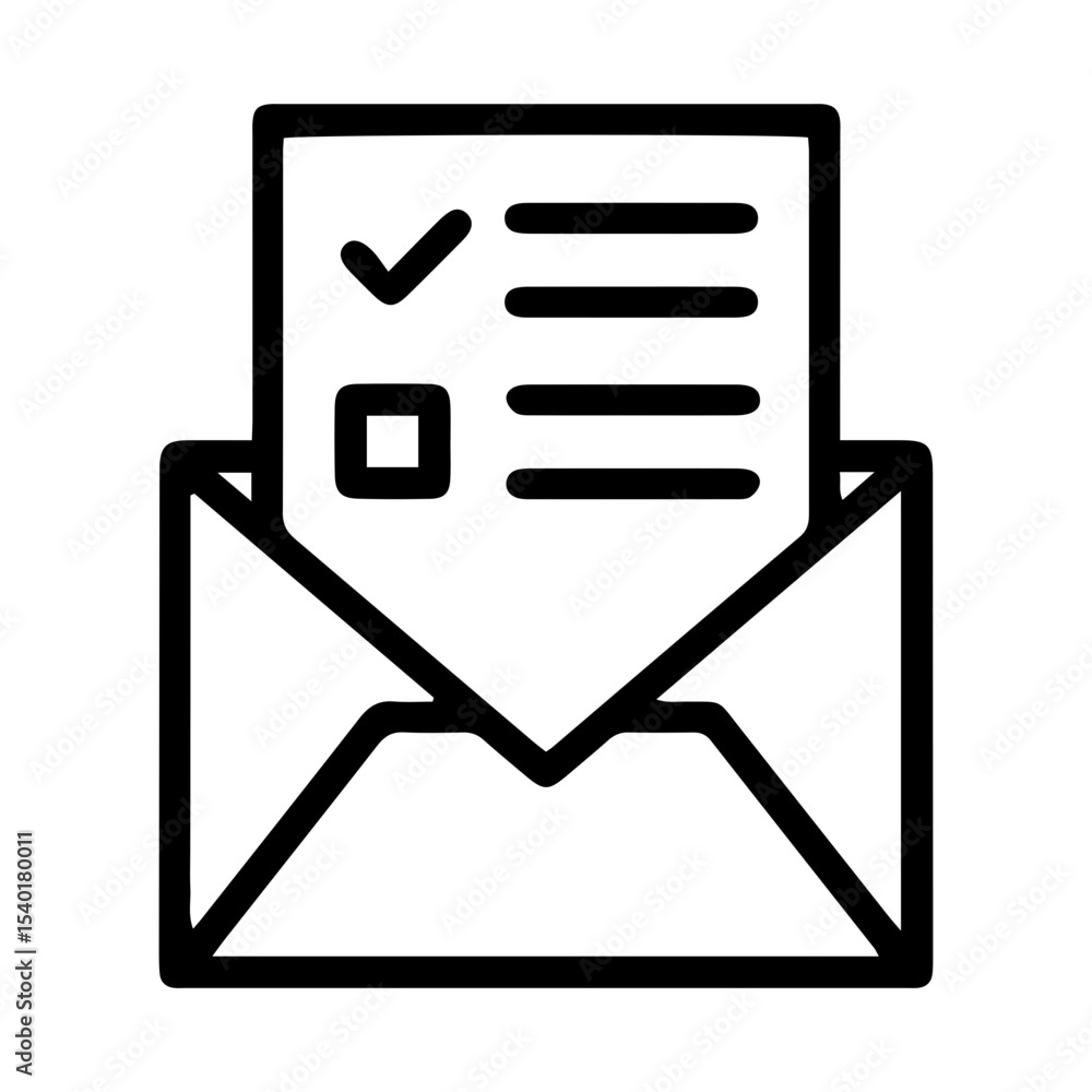 Fototapete outline style image depicts an envelope with a document partially emerging from it, showing a checkl