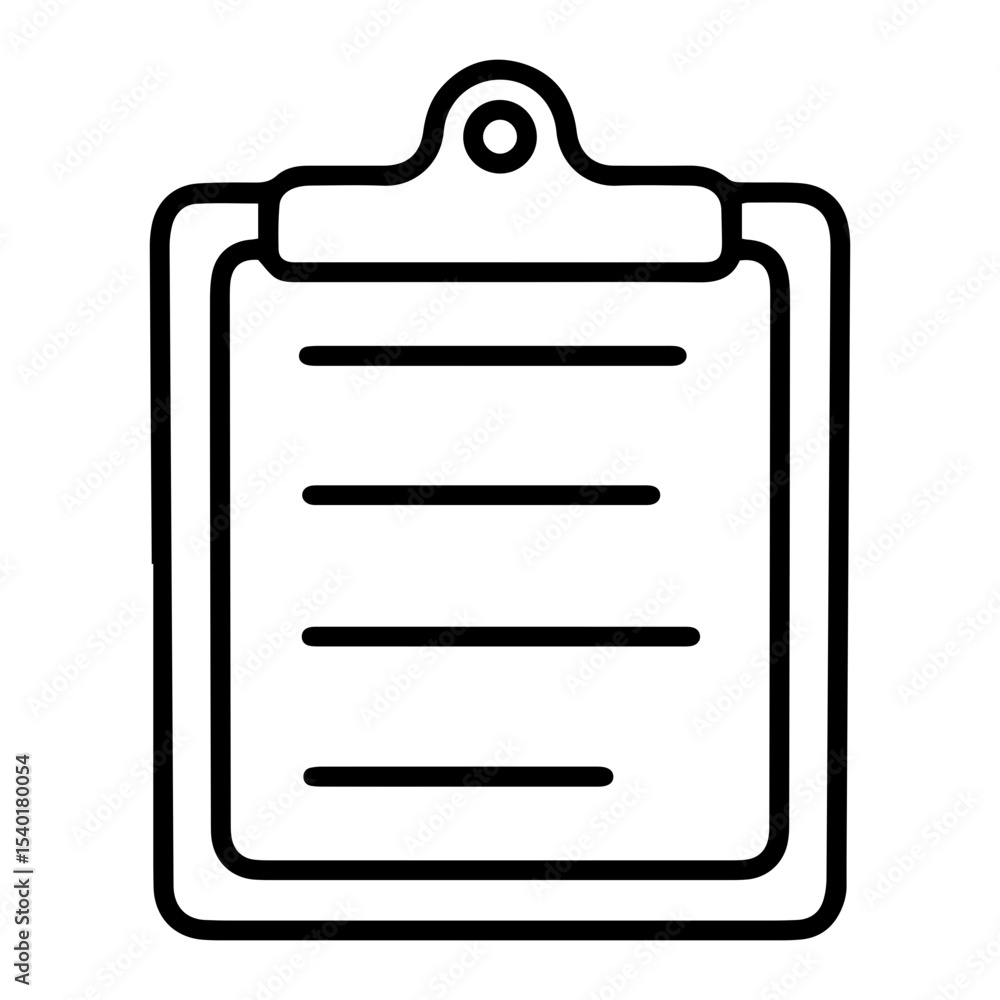 Aufkleber outline style image depicts a clipboard with a document showing four horizontal lines of text, symbo