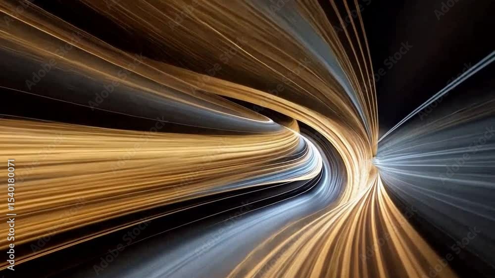 Poster dynamic tunnel of light: a mesmerizing and vibrant tunnel of light, where golden and silver hues int