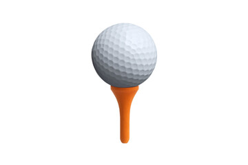 Golf ball on orange tee isolated on transparent background, perfect for sports design, golfing promotions, golf tournament advertising, training materials, and professional or recreational golf 	