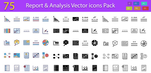 75 Report & Analysis Vector Icons Pack – Charts, Graphs, and Data Visualization Elements


