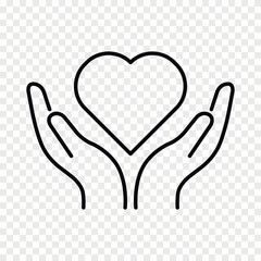 Hand holding heart vector line icon