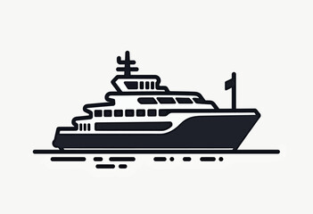 Obraz premium Sleek icon of a luxury superyacht with a modern design, a black and white graphic symbol for marine travel, wealth, and exclusive charter services. 
