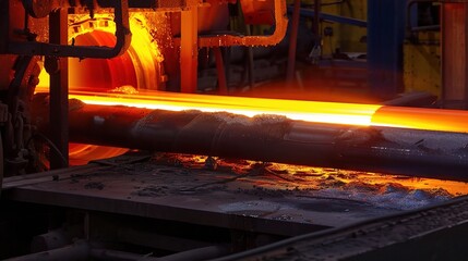 Close-up of industrial heat treatment process in a furnace, showcasing metal workpieces undergoing hardening, tempering, and annealing with controlled temperature, cooling systems