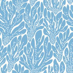 Seamless pattern with underwater plants on a white background. Pattern for summer fabrics. Flat vector illustration