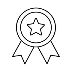 Award Badge Line Art Icon with Star and Ribbon Vector – Achievement and Recognition Symbol.