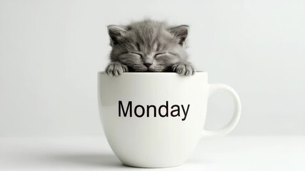 Adorable sleepy kitten napping in a Monday mug: The cutest start to the week