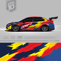 Racing car wrap design vector. Graphic abstract stripe racing background kit designs for wrap vehicle, race car, rally, adventure and livery. Full vector eps 10	
