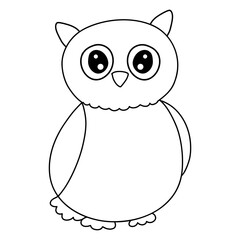 Long-eared owl or eagle owl with big surprised eyes, black outline, coloring