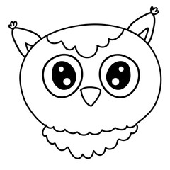 Head of a cute big-eyed owl or eagle owl, with tufts on the ears, black outline