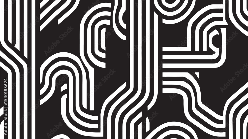 Poster stripes curve creating contrast seamless background monochrome pattern