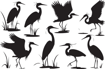 Elegant Heron Silhouettes A Collection of Bird Illustrations
