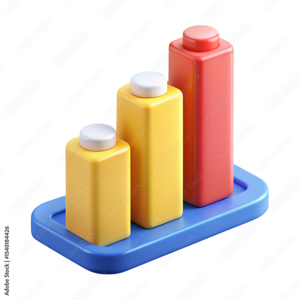 Poster 3d rendering plasticstyle icon of growing bar chart in red and yellow colors isolated on transparent