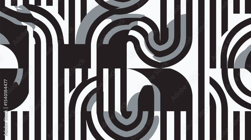 Poster abstract shapes intersect creating dynamic monochrome composition backdrop graphic