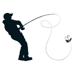 Fisherman silhouette catching fish, design for fishing