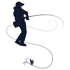 Fisherman with a fishing rod and catch of fish design
