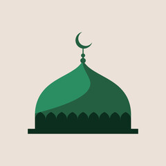 Minimalist green mosque dome illustration representing islamic culture and architectural design suitable for religious projects