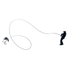 Fisherman with a fishing rod in his hands, bait on the line