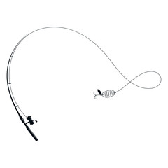 Fishing rod silhouette with line and bait