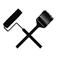 Paint brush and roller black silhouette