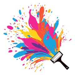 Paintbrush and drops of splashes of colored paint