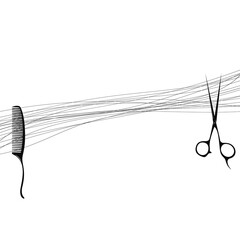 Scissors comb and curls hair design