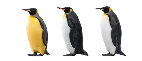 Three realistic penguin figurines showcasing distinct colors and textures against a neutral background