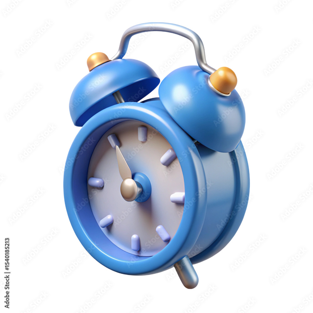 Poster blue alarm clock 3d rendering plasticstyle icon isolated on transparent background perfect for time 