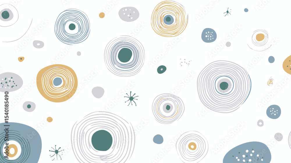 Poster abstract circles scattering creates playful backdrop pattern on white