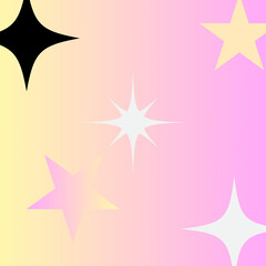 Set of retro white y2k stars, sparkles and bling on a vivid holographic gradient background