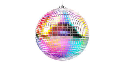 Sparkling Disco Ball Reflecting Rainbow Lights against transparent Background ideal for Party, Dance, and Festive Designs