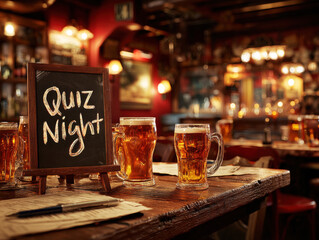 Enjoying quiz night with friends at a lively pub in the evening