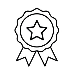 Scalloped Edge Medal Line Art Icon with Ribbon and Star Vector – Outline Award Badge Illustration