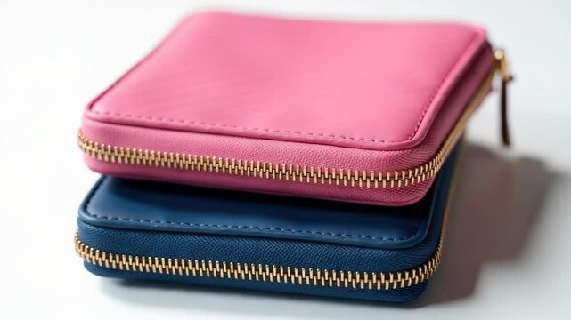 Three zippered wallets stacked on top of each other for organization and storage.