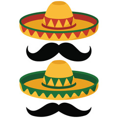 Sombrero mustache Mexican set vector isolated white background