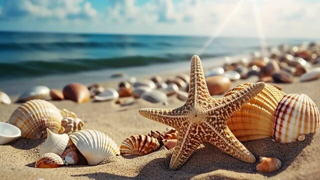 ocean or sea shells close up, tourism industry, summer vacation, holiday, travel