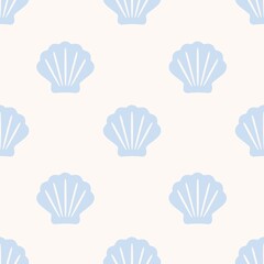 Light blue seashell seamless pattern on cream background