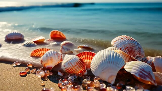 ocean or sea shells close up, tourism industry, summer vacation, holiday, travel