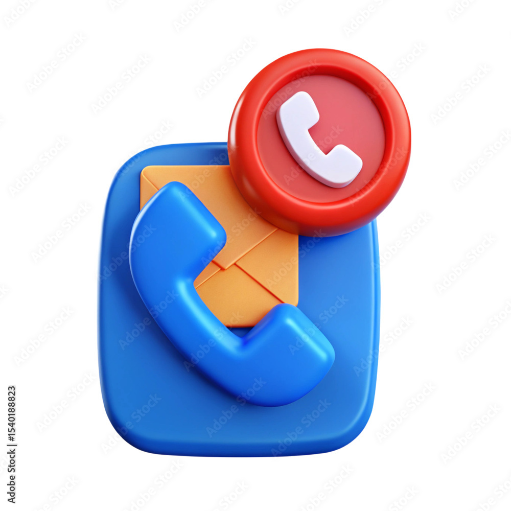 Poster communication icon with phone envelope and notification 3d rendering plasticstyle icon solated on tr